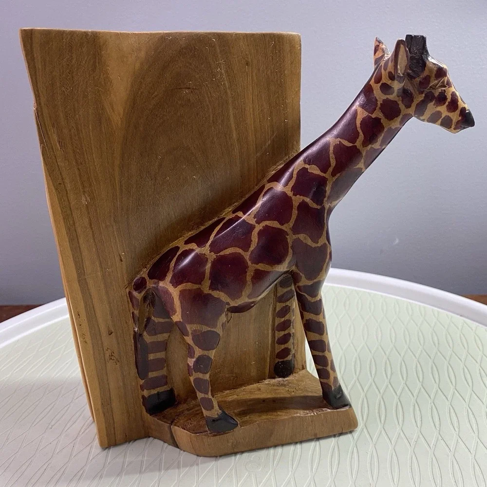 Giraffe Book End Wooden Hand‎ Carved - Safari Jungle Animal Nursery 8